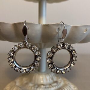 Rhinestone Hoop Earrings Dangly Silver Tone French Wire